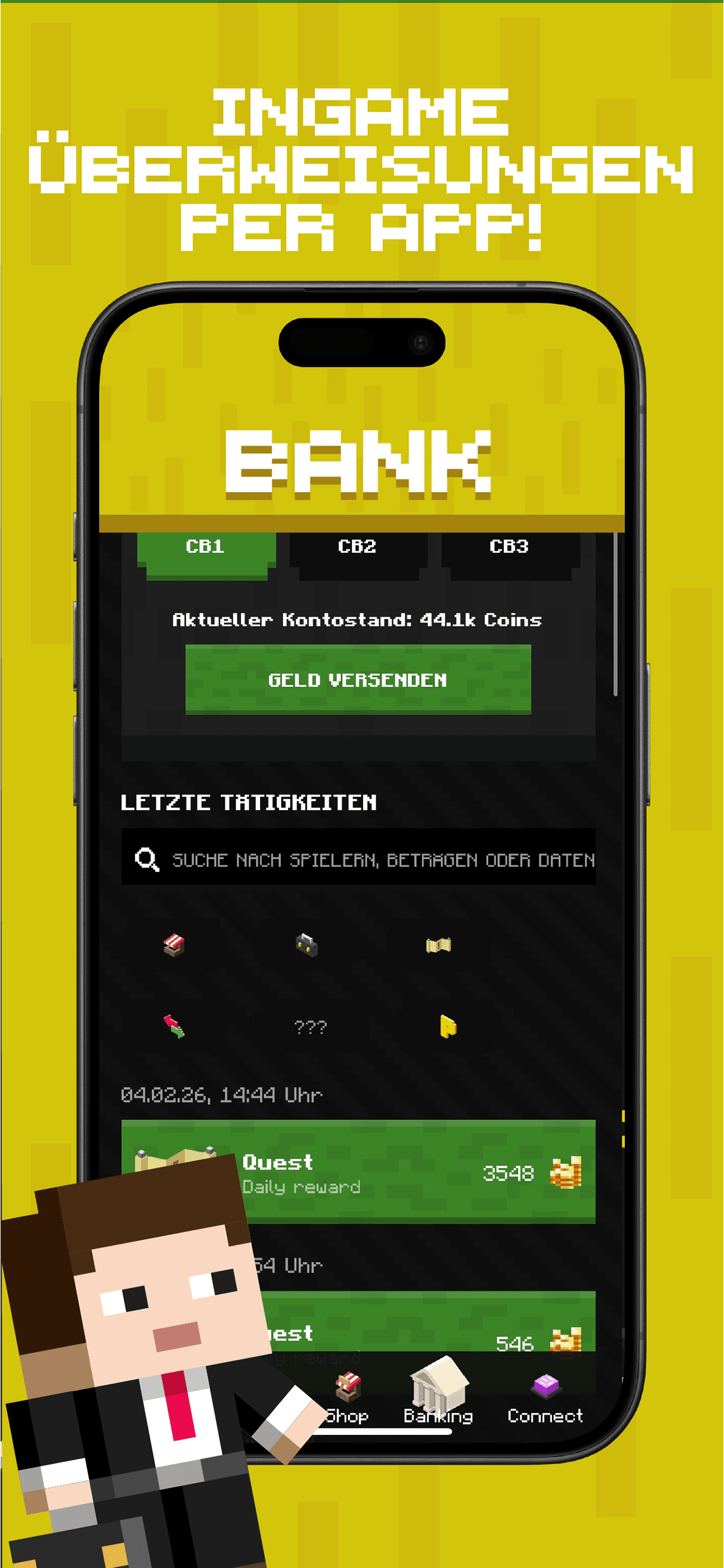 PrimeBlocks-App: Ingame-Überweisungen und Kontobewegungen auf dem Handy.